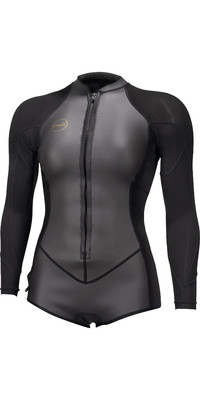 2023 O'Neill Womens Bahia 2/1mm Long Sleeve Front Zip Shorty Wetsuit 5363 - Glide Black